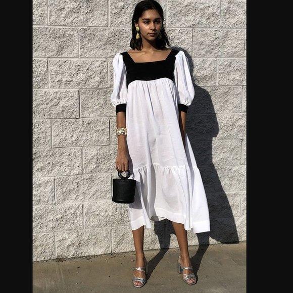 Maryam Nassir Zadeh Yara Puff Sleeve Peasant Dress XS Small  4 - Picture 1 of 10